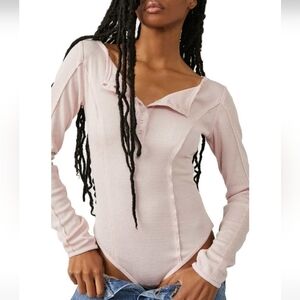 Free People Sloane Thermal Bodysuit in Peach Necture•XS